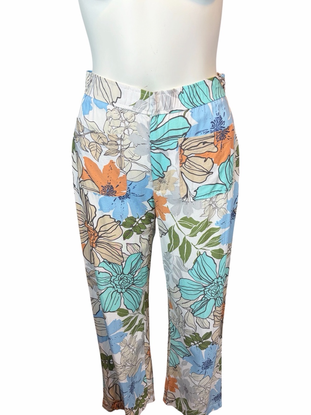 Lulus Floral Woven Tapered Leg Pants Women’s Size M Multicolor Flat Front